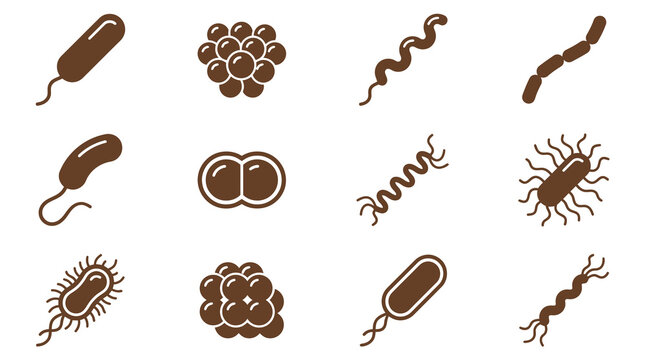 Elegant Monochromatic of Various Bacteria and Microbial Forms in Brown Tones with high quality professional line art symbols for modern creative design and digital branding projects