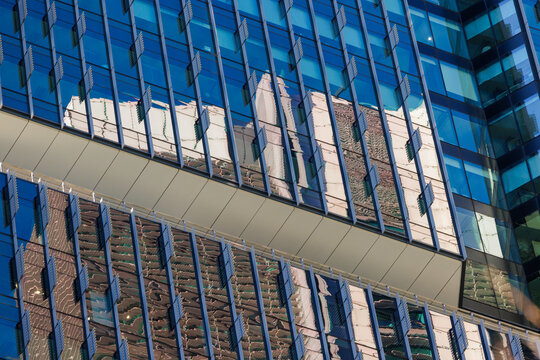View of Barangaroo glass office facade with vertical window grid