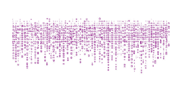Falling purple binary code matrix background with digital computer numbers data stream vector illustration.