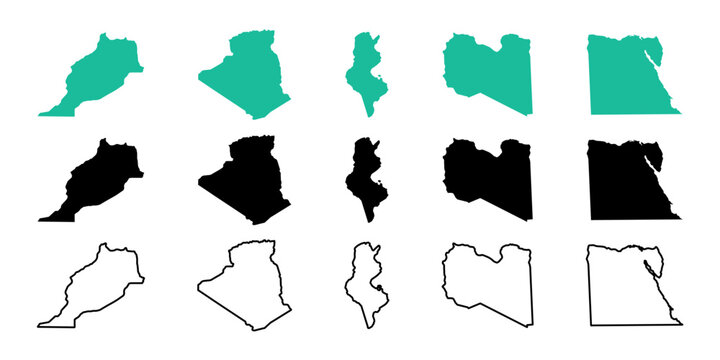 Arab League Countries Map Silhouette Set in Minimal Vector Style
