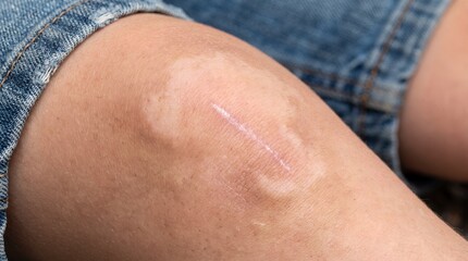Fototapeta premium Close up view of skin texture and faint lines on leg showing skin condition and tone variation