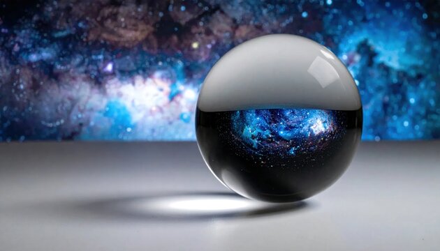Glass Sphere Reflecting Vivid Blue with Stars and Nebula