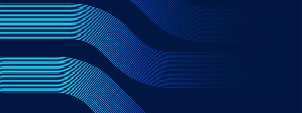Blue wavy lines abstract geometric digital pattern with glowing neon effect background for high tech corporate branding and creative website header. Vector illustration.