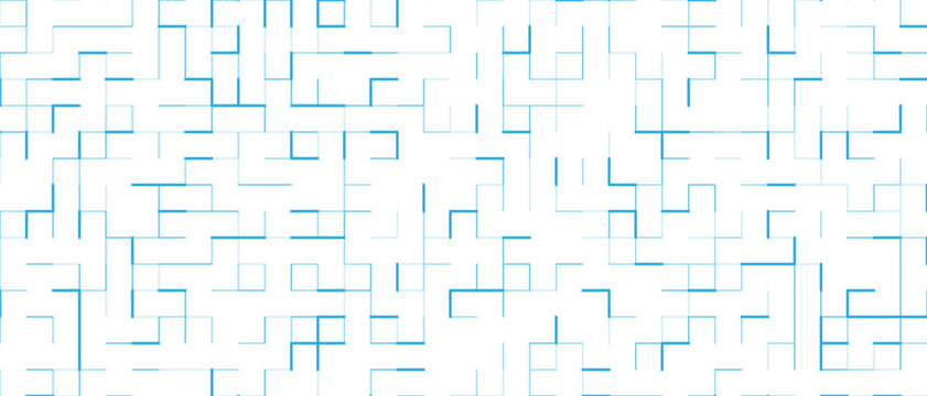 Abstract blue digital circuit line pattern. Minimalist maze grid background. Modern technology concept. Geometric network graphic design. Vector illustration