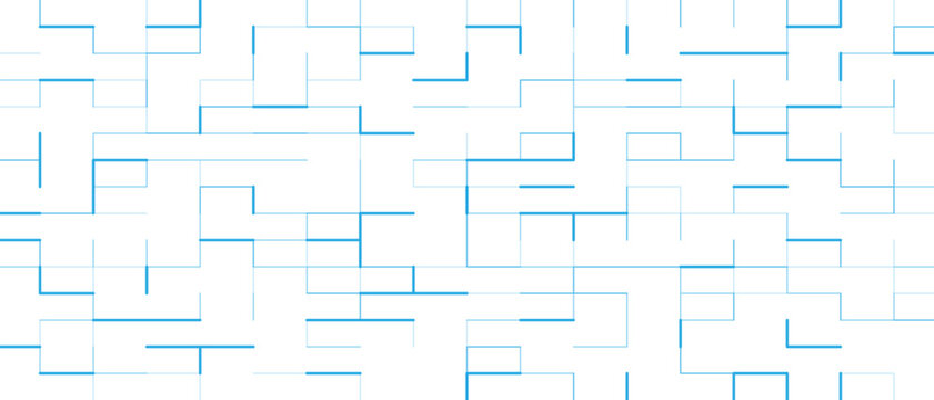 Abstract blue circuit line pattern. Minimalist white tech background. Digital network concept. Modern geometric grid design. Vector illustration