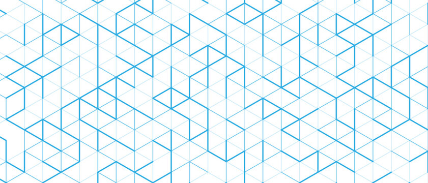 Abstract blue isometric grid pattern. White geometric line background. Modern tech theme. Digital blueprint network design. Vector illustration