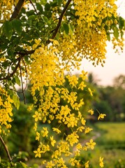 Obraz premium Golden Shower Tree in Full Bloom During Golden Hour