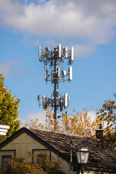 Cell Tower Above Autumn Home Before Halloween