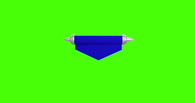 Blue scroll on green monochrome background. 3d render video. 