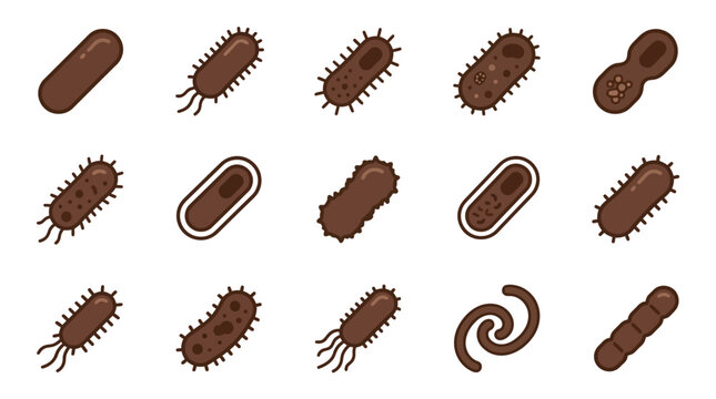 Clean of Various Brown Bacteria and Microorganisms in Simple Line Art Style with high quality professional line art symbols for modern creative design and digital branding projects