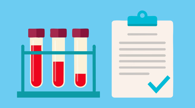 Medical Test Results with Blood Sample Test Tubes and Checklist
