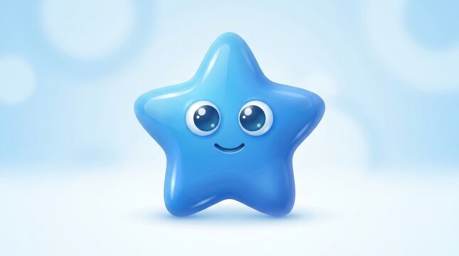 Blue 3D star, cute cartoon character