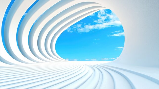 Modern Stadium Architecture Perspective shot of a stadium entrance, revealing its spacious design, futuristic roof, and urban surroundings.