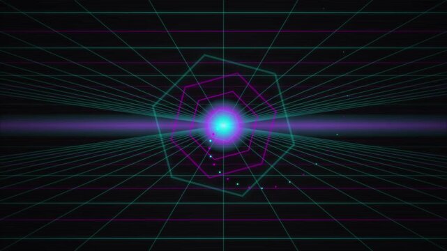 Abstract Glowing Hexagonal Nebula in a Digital Grid World