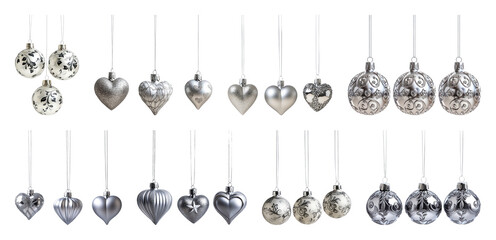 Obraz premium PNG Elegant silver Christmas ornaments collection., element set on transparent background