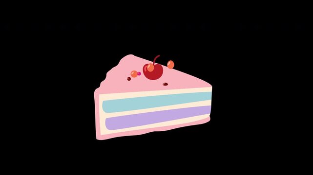 sweet pastel cake slice with cherry illustration