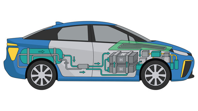 Internal workings of hydrogen fuel cell car electric vehicle technology explained.