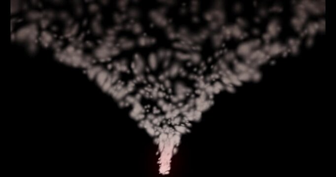 Abstract smoke or cloud vortex particle formation swirling upward into funnel shape on black