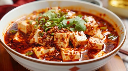 Fototapeta premium Sichuan Mapo Tofu: Classic Mala‑Flavored Traditional Chinese Dish with Silken Tofu and Spicy Sauce