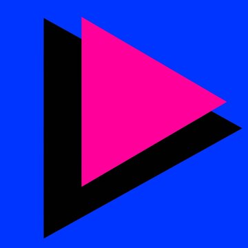 Retro 80s style neon blue background hot pink and black triangle