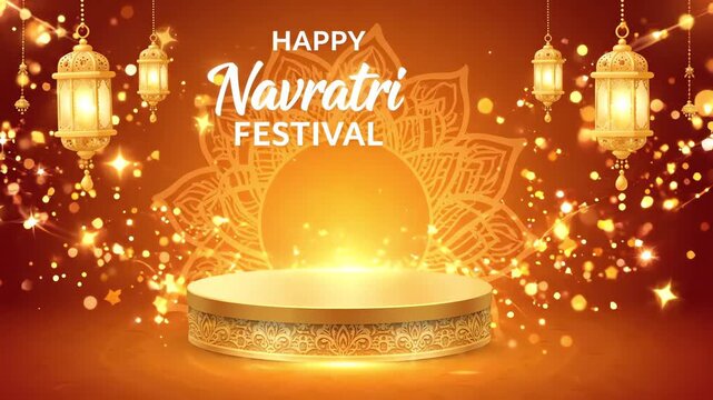 Happy Navratri Festival Red Background Gold Mandala Festive Stage