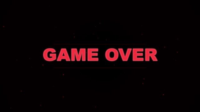 Red Game Over Screen Displaying Defeat and Completion