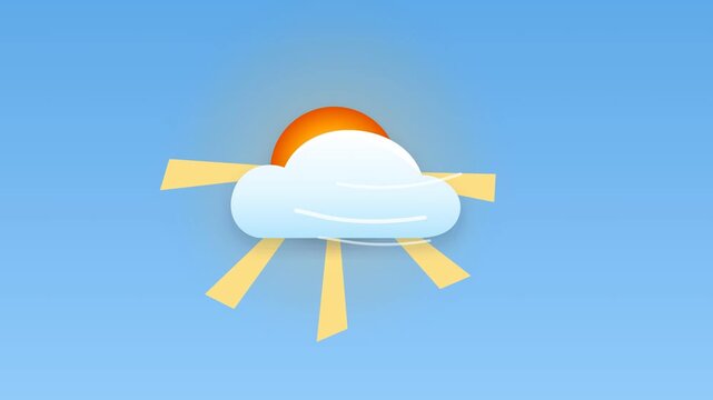 Sun behind white clouds weather icons on blue background