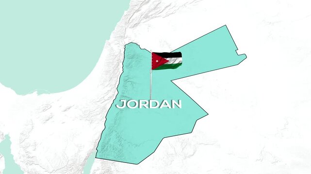 Jordan national map animation with waving flag motion video clip