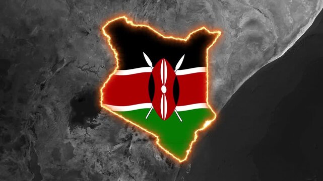 Kenya map silhouette with glowing neon border animation motion footage