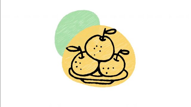 An animated hand-drawn plate of fresh mandarin oranges citrus fruits. Perfect for Lunar New Year prosperity gifts, Chinese fruit offerings, spring festival luck, and healthy food. 