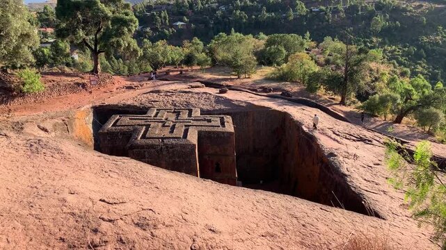 Ethiopia - 26 August 2026: View of the monolithic Church of Saint George carved into volcanic rock in Lalibela.