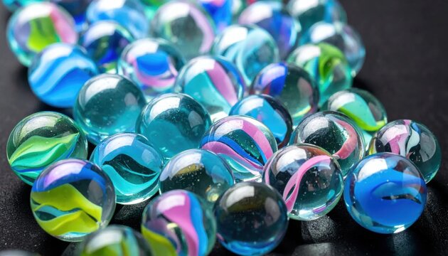 Vibrant Glass Marbles with Swirling Patterns in a Close-Up View