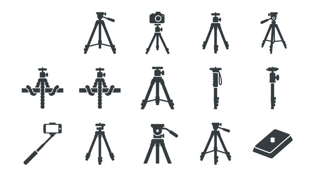Camera tripod and monopod equipment icons.