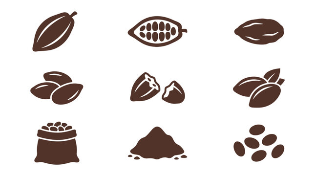 Cocoa bean and chocolate production symbols from pod to powder.