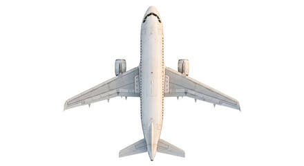 Top-down view of a modern commercial airplane with wings extended against a white background © Sapphire