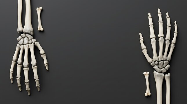 Human hands skeletal structure x ray image on a dark background for medical or anatomical study