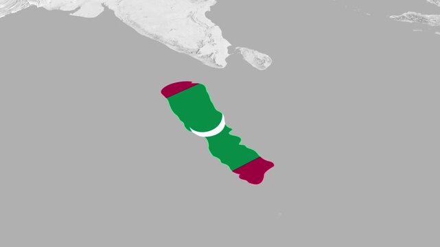 Maldives map silhouette animation with national flag motion video effect