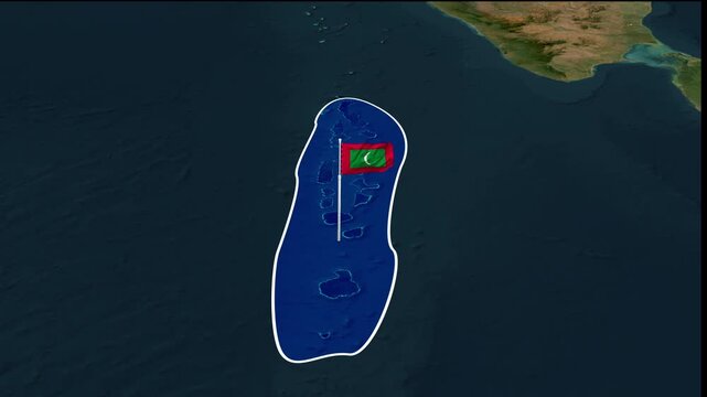 Maldives national flag waving on map location digital motion animation