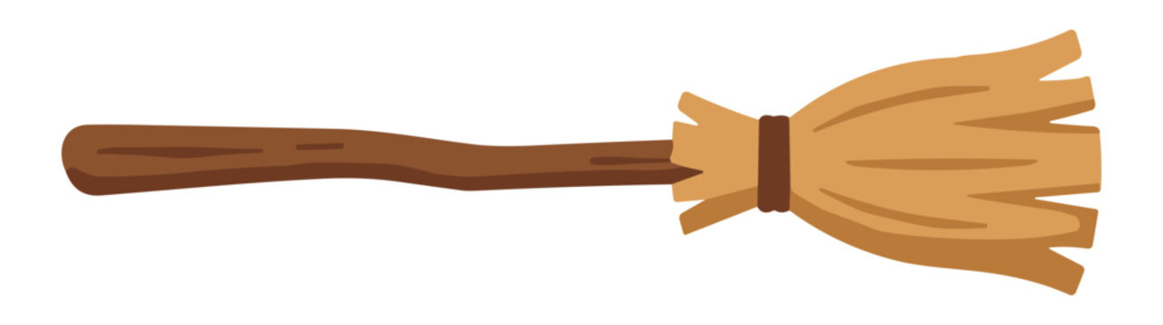 Rustic broom vector illustration with wooden handle and straw bristles