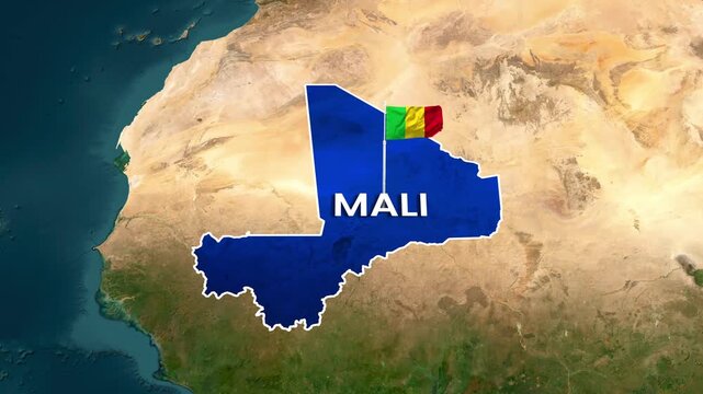 Mali country map with animated waving flag digital video footage