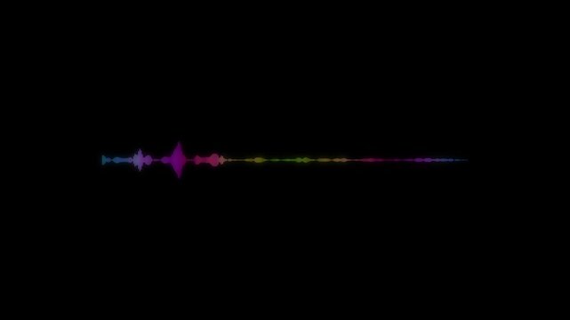 Colourful audio waveform spectrum animation on black background,  music equalizer frequency bars rhythm meter, seamless 4K loop