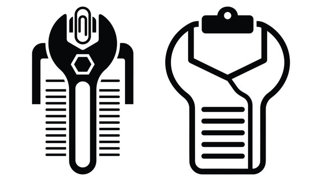 Black and white wrench with clipboard checklist for mechanical maintenance and repair service report