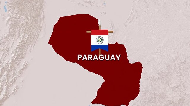 Paraguay map animation with national flag on golden textured background