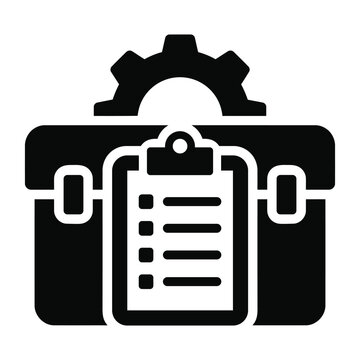 Maintenance toolbox icon with checklist and cogwheel for quality control management system logo