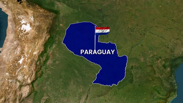 Paraguay map animation with waving national flag motion video footage