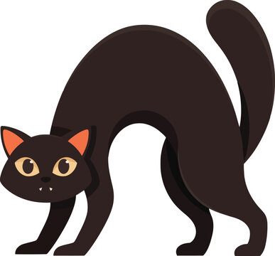 Black cat arched back with Halloween theme and spooky expression for holiday concept Vector Illustration