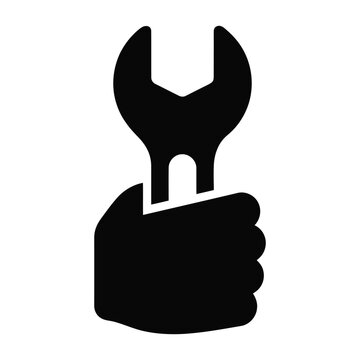 Technician hand with spanner for automotive workshop and engineering construction branding logo icon