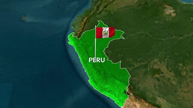 Peru country map animation featuring a waving national flag video footage