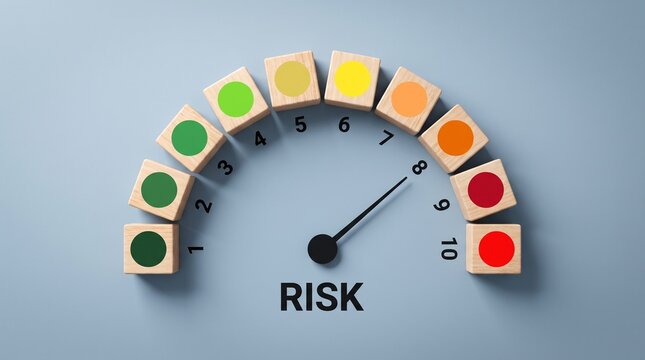 Risk Assessment Gauge with Wooden Blocks Indicating Levels. Business Analytics, Data Visualization
