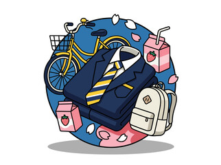 Fototapeta premium Corporate outfit with backpack and bicycle in a circular vector collection